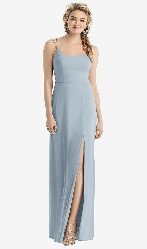 Back View - Mist Cowl-Back Double Strap Maxi Dress with Side Slit
