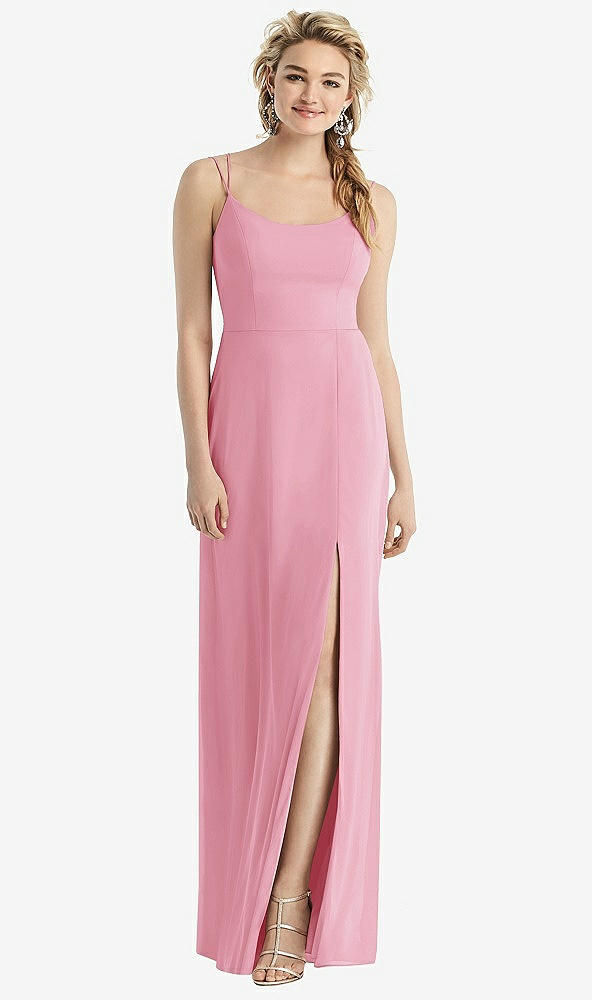 Back View - Peony Pink Cowl-Back Double Strap Maxi Dress with Side Slit