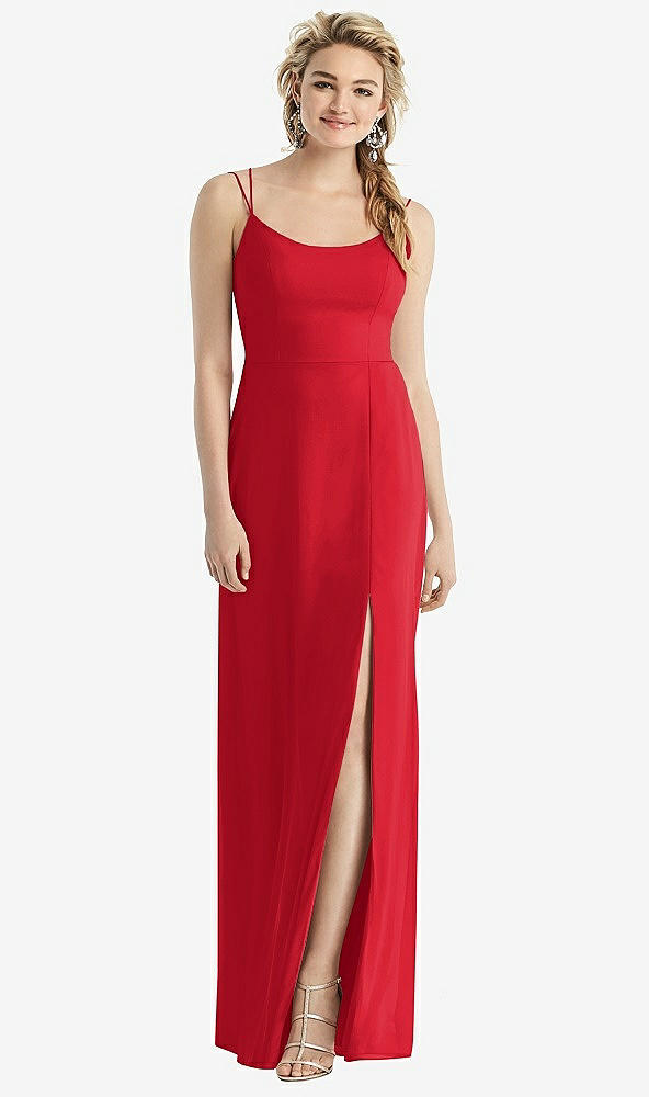 Back View - Parisian Red Cowl-Back Double Strap Maxi Dress with Side Slit