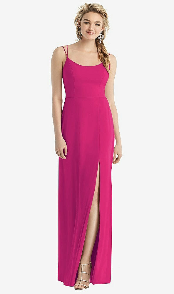 Back View - Think Pink Cowl-Back Double Strap Maxi Dress with Side Slit