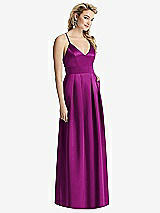 Front View Thumbnail - Persian Plum Pleated Skirt Satin Maxi Dress with Pockets