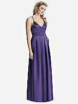 Front View Thumbnail - Regalia - PANTONE Ultra Violet Pleated Skirt Satin Maxi Dress with Pockets