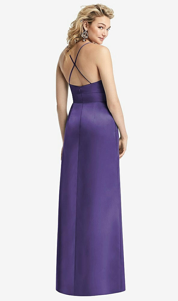 Back View - Regalia - PANTONE Ultra Violet Pleated Skirt Satin Maxi Dress with Pockets