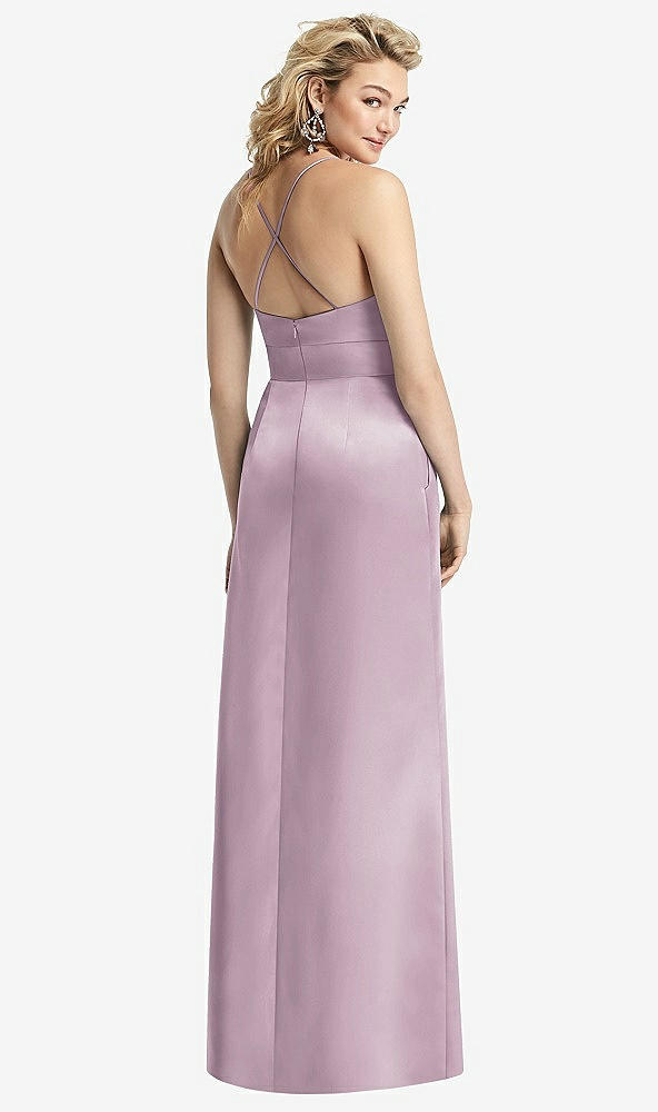 Back View - Suede Rose Pleated Skirt Satin Maxi Dress with Pockets