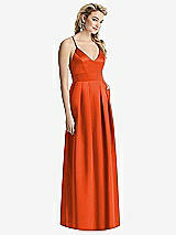 Front View Thumbnail - Tangerine Tango Pleated Skirt Satin Maxi Dress with Pockets