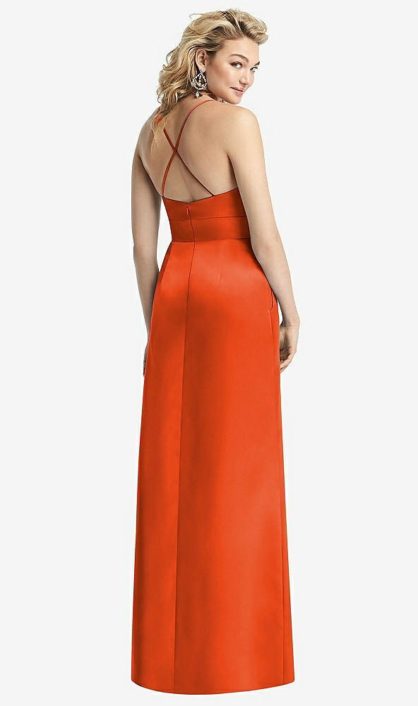 Back View - Tangerine Tango Pleated Skirt Satin Maxi Dress with Pockets