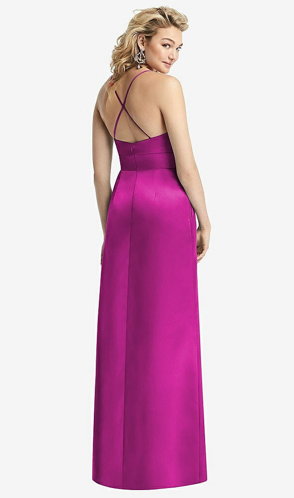 Back View - American Beauty Pleated Skirt Satin Maxi Dress with Pockets