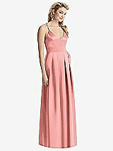 Front View Thumbnail - Apricot Pleated Skirt Satin Maxi Dress with Pockets