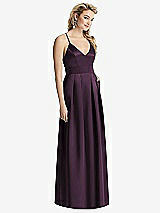 Front View Thumbnail - Aubergine Pleated Skirt Satin Maxi Dress with Pockets