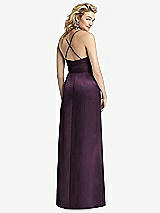 Rear View Thumbnail - Aubergine Pleated Skirt Satin Maxi Dress with Pockets