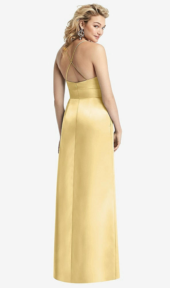 Back View - Buttercup Pleated Skirt Satin Maxi Dress with Pockets