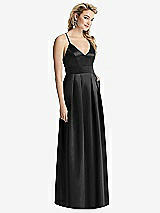 Front View Thumbnail - Black Pleated Skirt Satin Maxi Dress with Pockets