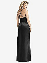 Rear View Thumbnail - Black Pleated Skirt Satin Maxi Dress with Pockets