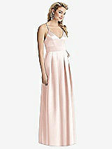 Front View Thumbnail - Blush Pleated Skirt Satin Maxi Dress with Pockets