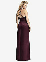Rear View Thumbnail - Bordeaux Pleated Skirt Satin Maxi Dress with Pockets