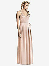 Front View Thumbnail - Cameo Pleated Skirt Satin Maxi Dress with Pockets