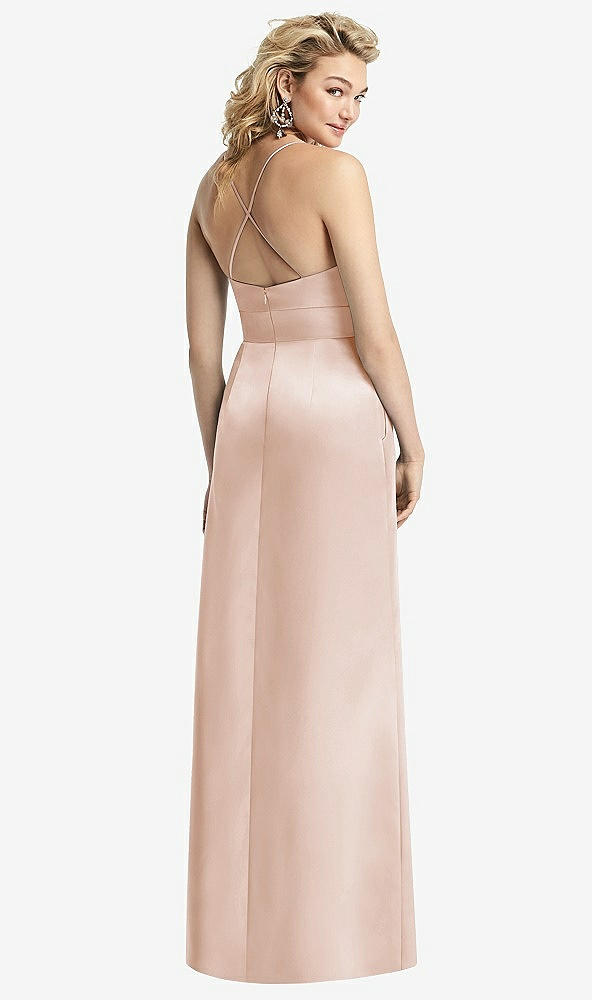 Back View - Cameo Pleated Skirt Satin Maxi Dress with Pockets