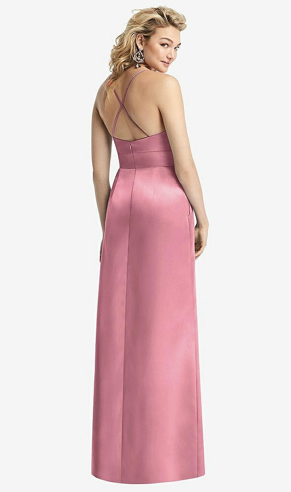 Back View - Carnation Pleated Skirt Satin Maxi Dress with Pockets