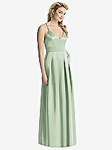 Front View Thumbnail - Celadon Pleated Skirt Satin Maxi Dress with Pockets