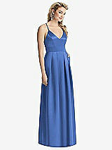 Front View Thumbnail - Cornflower Pleated Skirt Satin Maxi Dress with Pockets