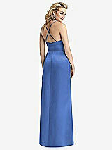 Rear View Thumbnail - Cornflower Pleated Skirt Satin Maxi Dress with Pockets