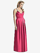 Front View Thumbnail - Pantone Honeysuckle Pleated Skirt Satin Maxi Dress with Pockets