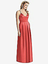 Front View Thumbnail - Perfect Coral Pleated Skirt Satin Maxi Dress with Pockets