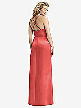 Rear View Thumbnail - Perfect Coral Pleated Skirt Satin Maxi Dress with Pockets