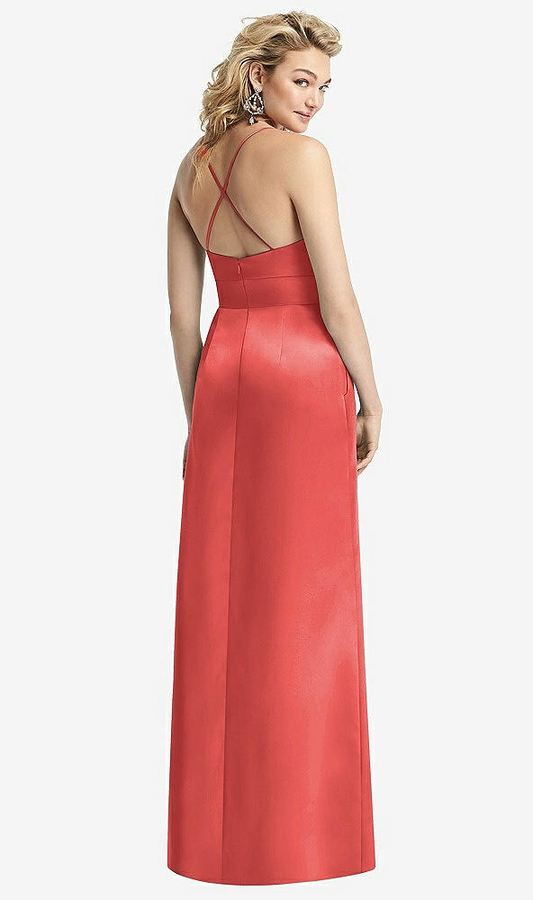 Back View - Perfect Coral Pleated Skirt Satin Maxi Dress with Pockets