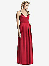 Front View Thumbnail - Flame Pleated Skirt Satin Maxi Dress with Pockets