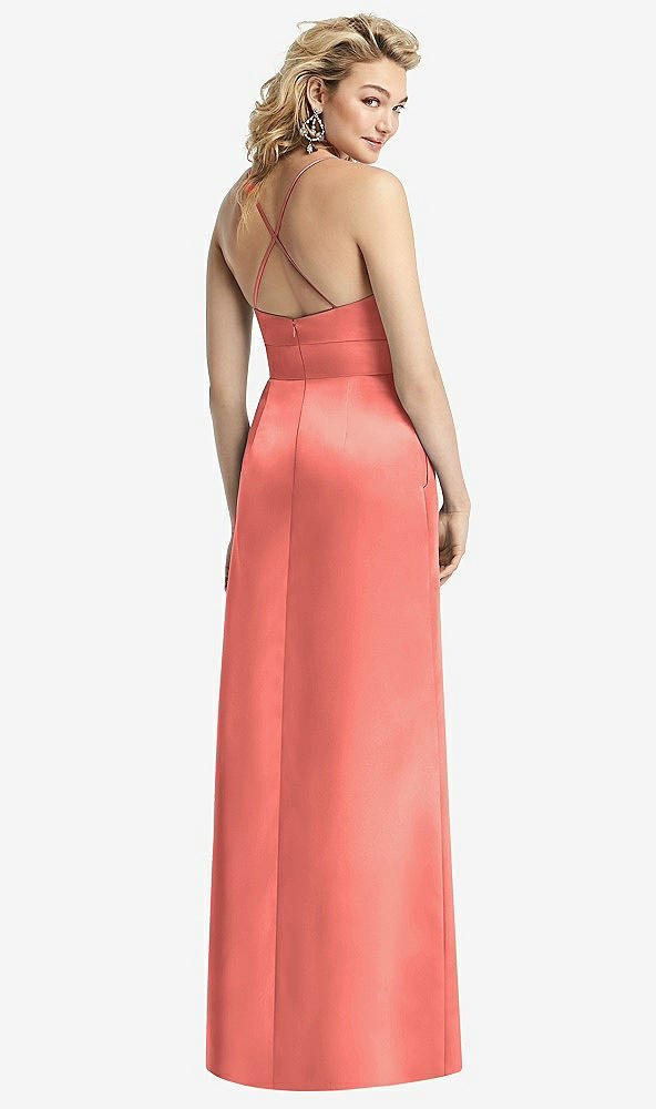 Back View - Ginger Pleated Skirt Satin Maxi Dress with Pockets