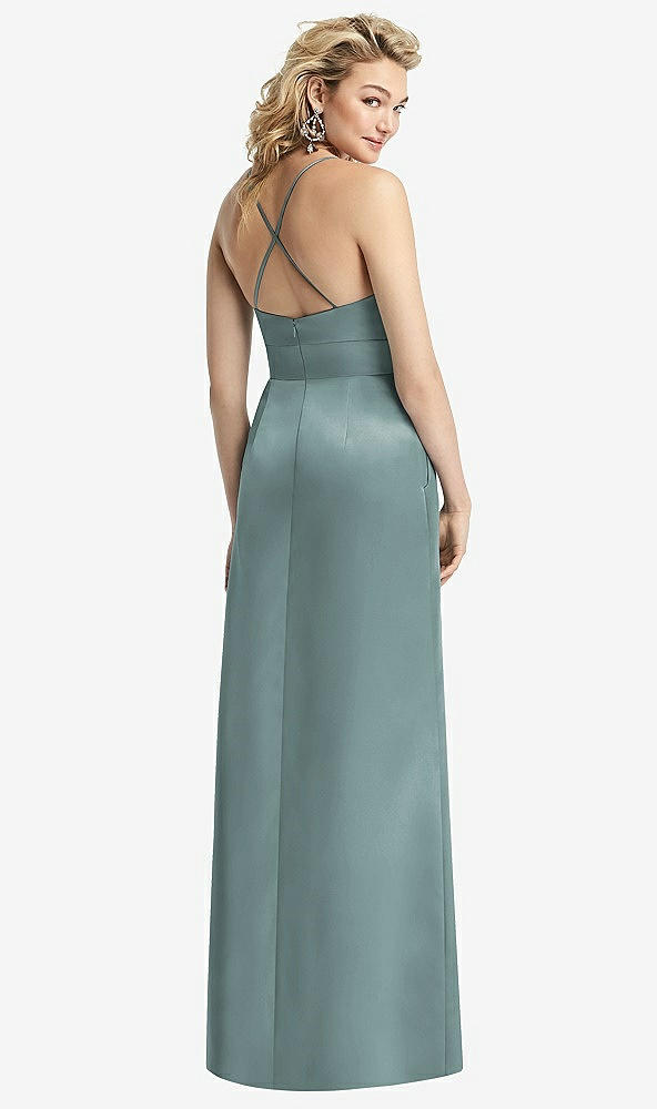 Back View - Icelandic Pleated Skirt Satin Maxi Dress with Pockets