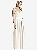 Front View Thumbnail - Ivory Pleated Skirt Satin Maxi Dress with Pockets