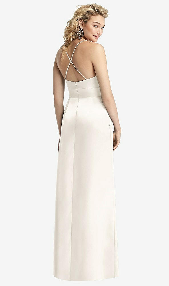 Back View - Ivory Pleated Skirt Satin Maxi Dress with Pockets