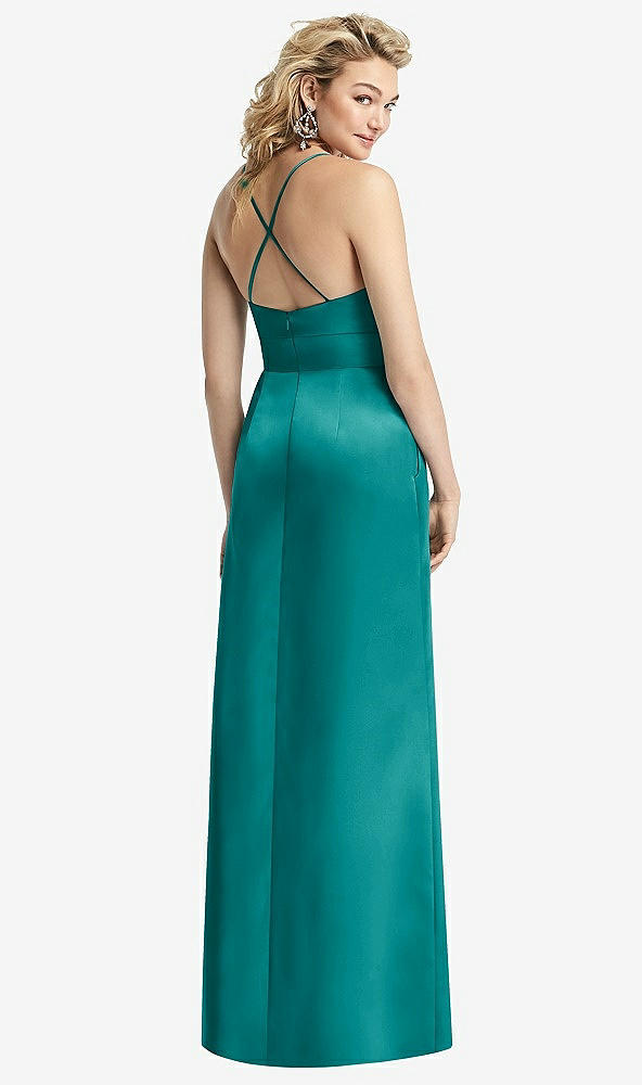 Back View - Jade Pleated Skirt Satin Maxi Dress with Pockets
