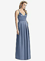 Front View Thumbnail - Larkspur Blue Pleated Skirt Satin Maxi Dress with Pockets
