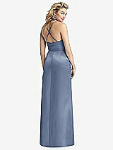 Rear View Thumbnail - Larkspur Blue Pleated Skirt Satin Maxi Dress with Pockets