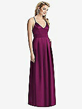 Front View Thumbnail - Merlot Pleated Skirt Satin Maxi Dress with Pockets