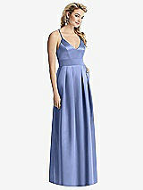 Front View Thumbnail - Periwinkle - PANTONE Serenity Pleated Skirt Satin Maxi Dress with Pockets