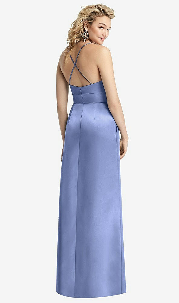 Back View - Periwinkle - PANTONE Serenity Pleated Skirt Satin Maxi Dress with Pockets