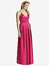 Front View Thumbnail - Posie Pleated Skirt Satin Maxi Dress with Pockets