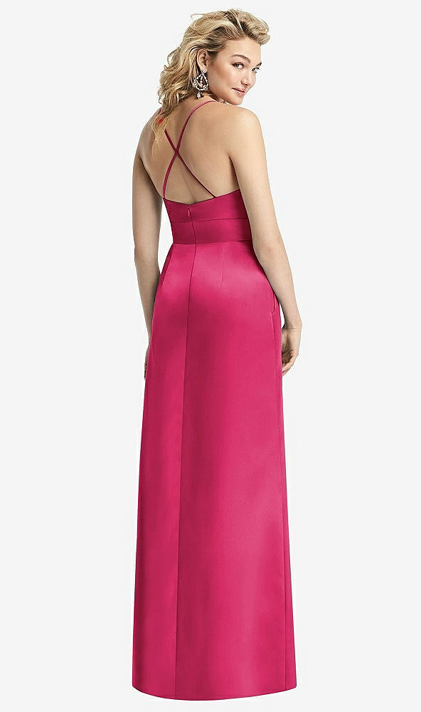 Back View - Posie Pleated Skirt Satin Maxi Dress with Pockets