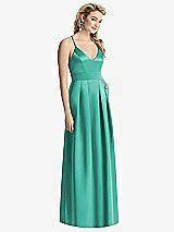 Front View Thumbnail - Pantone Turquoise Pleated Skirt Satin Maxi Dress with Pockets