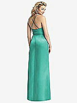Rear View Thumbnail - Pantone Turquoise Pleated Skirt Satin Maxi Dress with Pockets