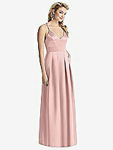 Front View Thumbnail - Rose - PANTONE Rose Quartz Pleated Skirt Satin Maxi Dress with Pockets