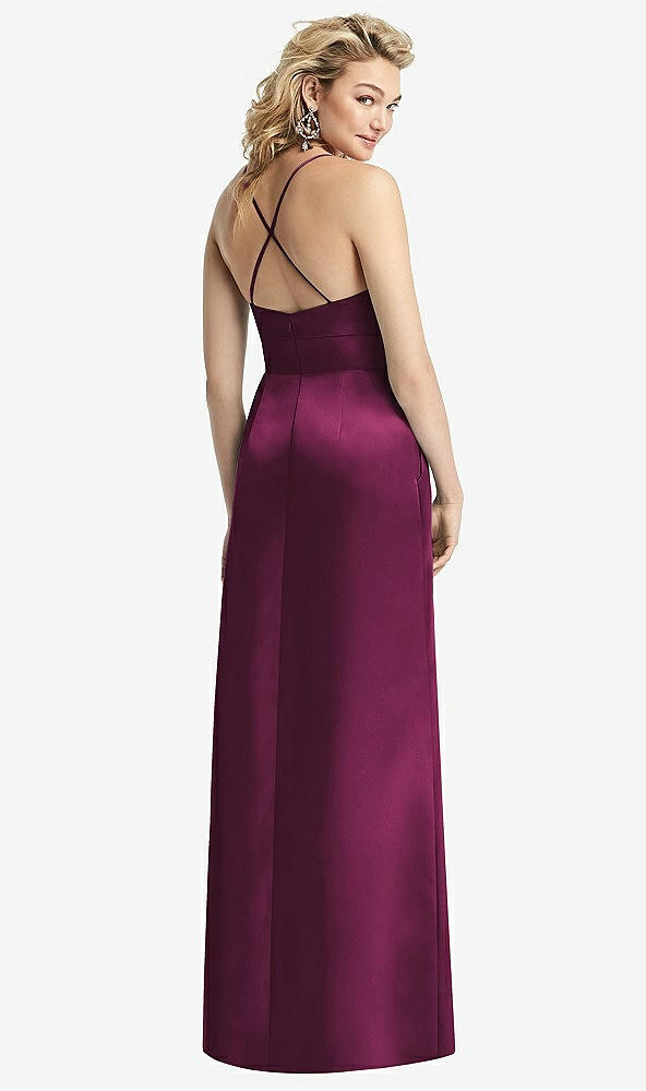 Back View - Ruby Pleated Skirt Satin Maxi Dress with Pockets