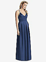Front View Thumbnail - Sailor Pleated Skirt Satin Maxi Dress with Pockets