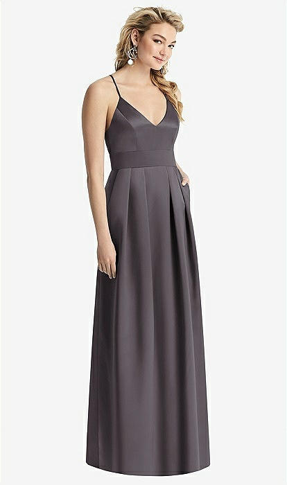 Pleated Skirt Satin Maxi Dress with Pockets