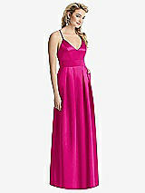 Front View Thumbnail - Think Pink Pleated Skirt Satin Maxi Dress with Pockets