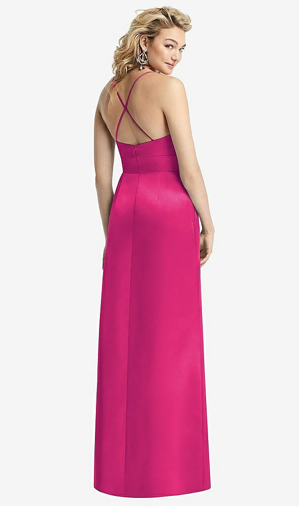Back View - Think Pink Pleated Skirt Satin Maxi Dress with Pockets